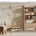 Quiet bookcase wooden bookcase decorative frame leisure chair side combination 3d model