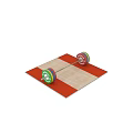 Colorful Barbell with Sport Label and Weight Plates on Red Brown Mat
