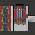 Vibrant Scene Component Featuring Red Blue Panels With Geometric Decorative Designs And White Base
