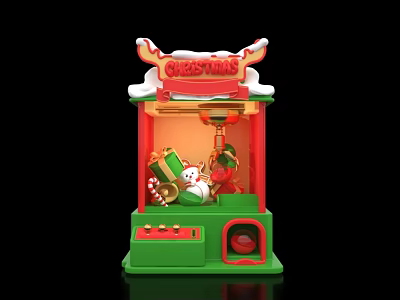 Christmas Themed Interactive Zone With Green Game Machine Snowman And Gifts 3d model