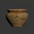Ancient Handcrafted Earthenware Jar Sculpture with Cracked Textured Surface and Orange Red Tones