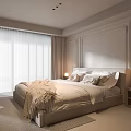 Elegant Modern Bedroom Interior With King Bed Neutral Bedding Bedside Table And Curtains