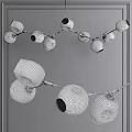 Modern Chandelier with White Globe Shades and Black Branch Frame Hanging