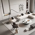 Modern L Shaped Sofa And Coffee Table Set With Floor Lamp Armchairs Area Rug And Artwork
