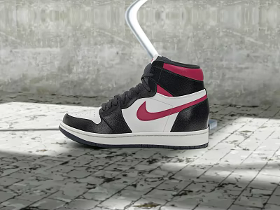 High Top Leather Shoes With Stylish Swoosh Logo Black White Red Colorway Rubber Sole Classic Design 3d model