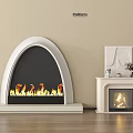 Modern Arch Fireplaces Interior With White Frame Flame Decorative Elements And Wooden Floor 3d model