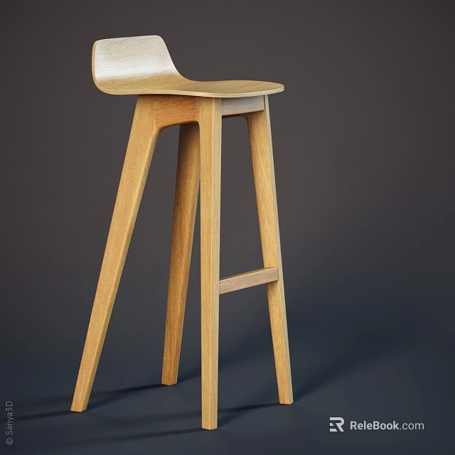 Modern Wooden Bar Stool With Slim Legs And Minimalist Backrest Design 3d model 
