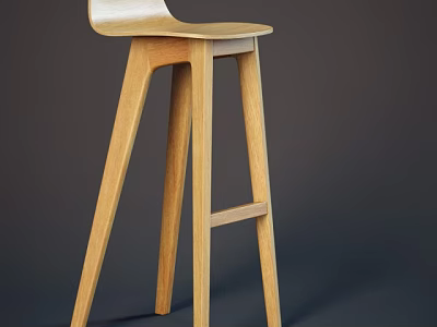 Modern Wooden Bar Stool With Slim Legs And Minimalist Backrest Design 3d model