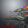 Futuristic Sci Fi Weapon With Green Metallic Design Laser Beam And Flames