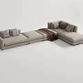 Modern Sectional Sofa With Gray Brown Upholstery Cozy Cushions And Soft Throw Blanket