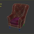 Red Classic Single Sofa With Diamond Tufted Design Wide Armrests And Wooden Legs
