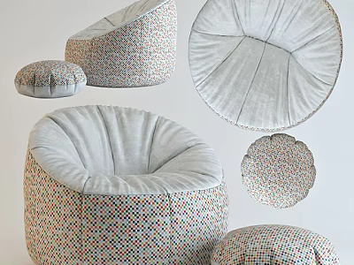 Colorful Patterned and Gray Solid Bean Bag Chair with Soft Fabric Comfortable Seating 3d model