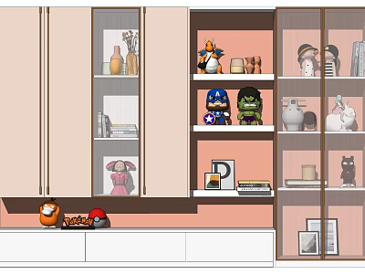 Stylish Modern Bookcase With Multiple Shelves Holding Decorative Figurines Toys And Books 3d model