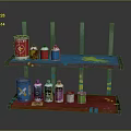Colorful Two Tier Shelf With Paint Cans Bottles And Graffiti Design