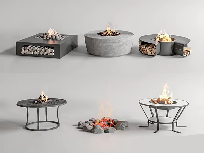 Various Modern Fire Pit Designs Featuring Round Square Shapes With Stone And Metal Frames 3d model