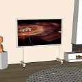 White Rolling Storage Shelf Unit In Modern Interior With Fireplace And Sculpture