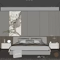 Modern Minimalist Bedroom Interior With Upholstered Headboard Decorative Wall Art Nightstands Pendant Lights And Area Rug