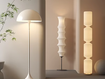 Modern Living Room Interior With Dome Spiral And Textured Floor Lamps 3d model
