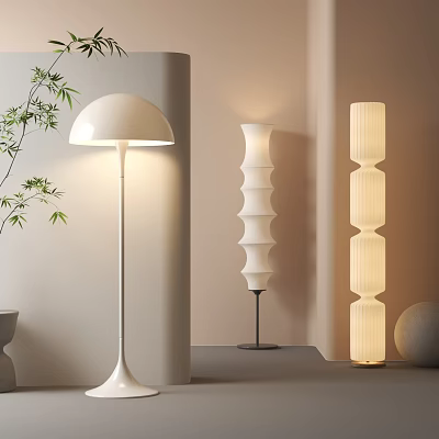 Modern Living Room Interior With Dome Spiral And Textured Floor Lamps 3d model