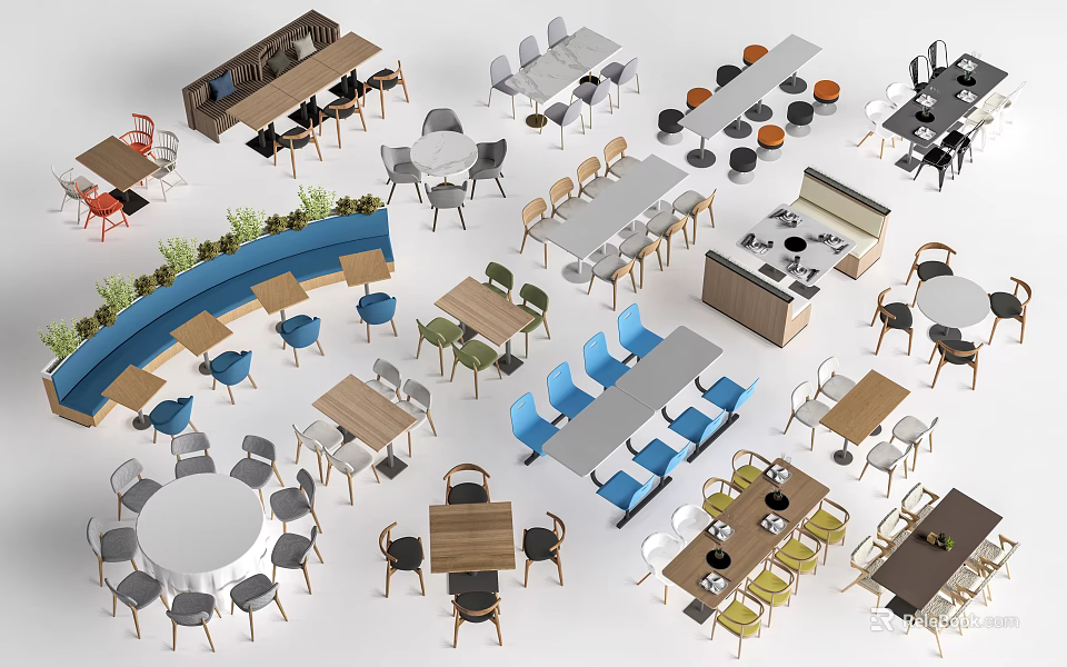 Various Designed Dining Tables With Different Shapes Materials And Matching Chairs 3d model 