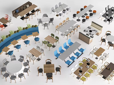Various Designed Dining Tables With Different Shapes Materials And Matching Chairs 3d model