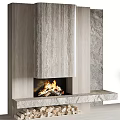 Contemporary Stone Fireplace Design With Burning Fire And Textured Accents