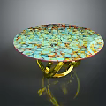 Elegant Modern Functional Table With Round Colorful Patterned Tabletop And Gold Legs 3d model