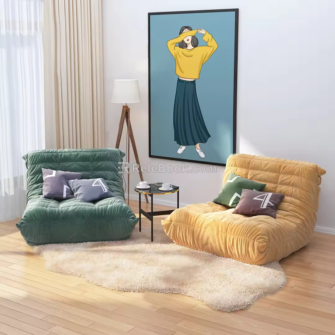 Nordic Casual Sofa Combination Single Sofa 3d model