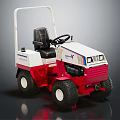 Red And White Lawn Mower With Black Seat And Steering Wheel Design
