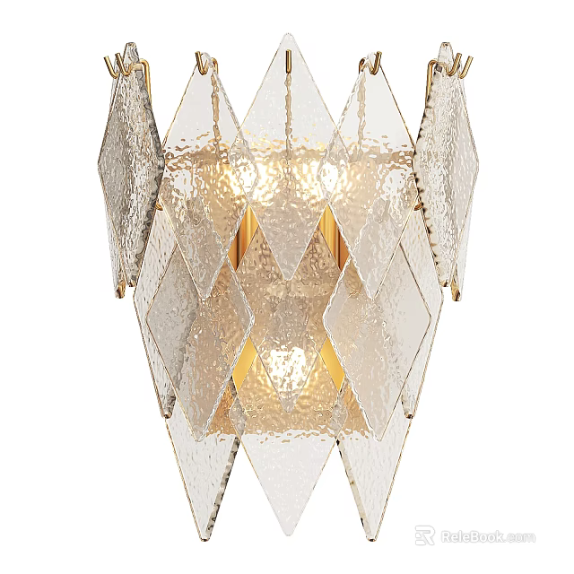 Modern Wall Light With Geometric Glass Shade And Gold Metal Frame Design 3d model 