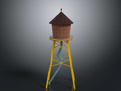 Water Tower Structure With Brown Roof Brown Body And Yellow Metal Stand 3d model