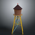 Water Tower Structure With Brown Roof Brown Body And Yellow Metal Stand