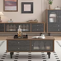 Vintage Wooden Coffee Table With Drawers Glass Doors And Storage Design