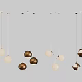 Stylish Pendant Lights with Various Designs Gold and White Spherical Shades Against Black Background