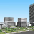 Modern Office Building Complex With Multiple Structures Green Landscaping And Pedestrian Areas