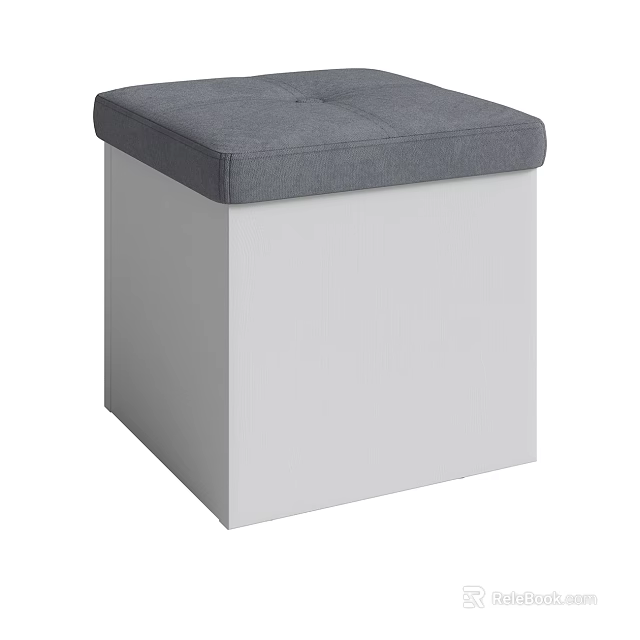 Modern Storage Stool With Gray Padded Seat And White Box Design For Home Use 3d model 