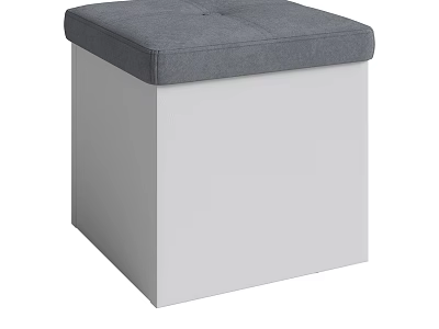 Modern Storage Stool With Gray Padded Seat And White Box Design For Home Use 3d model
