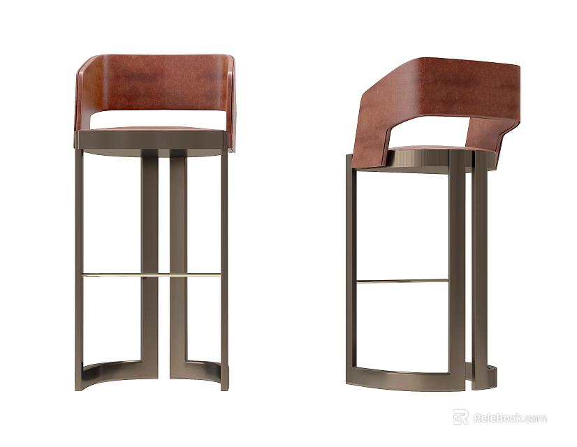 Modern Leather Bar Stools With Brown Backrest And Metal Frame 3d model