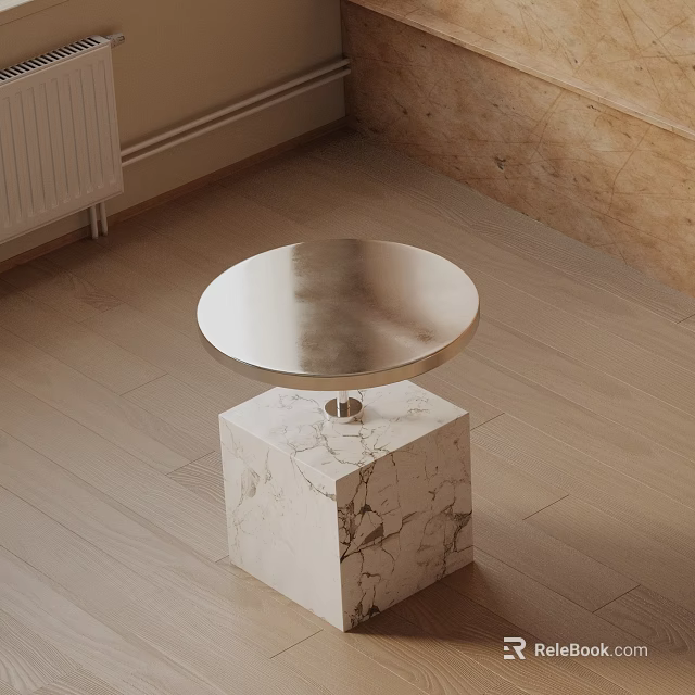 Modern Bedside Table With Square Marble Base And Round Metal Top 3d model