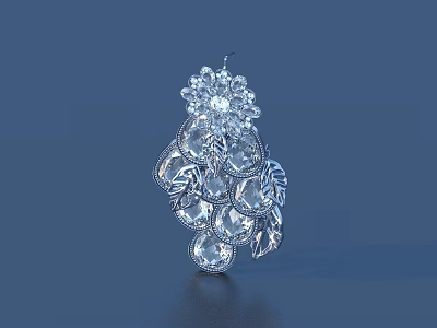 Elegant Silver Flower Leaf Design Brooch With Sparkling Crystal Gemstones For Luxury Accessory 3d model