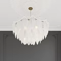 White Feather Shaped Crystal Chandelier Ceiling Mounted With Ornate Ceiling And Dark Wall