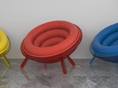 Colorful Single Chairs With Curved Design And Transparent Legs On Marble Floor 3d model