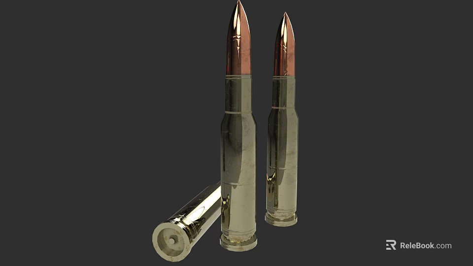 Shiny Metallic Bullets With Copper Tips And Brass Casings On Black Background 3d model 