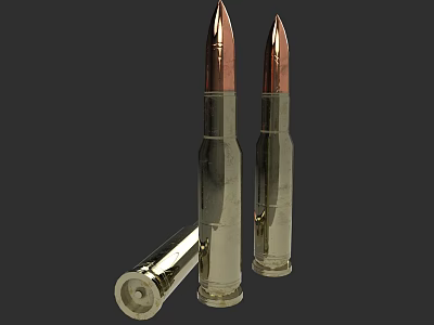 Shiny Metallic Bullets With Copper Tips And Brass Casings On Black Background 3d model