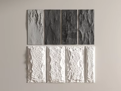 Textured Gray And White Decorative Wall Panels With Stone Like Rough Textures 3d model