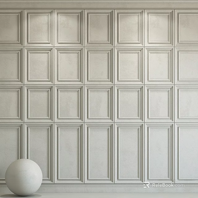 Light Gray Decorative Wall Panels With Square Grid Design And Round Decorative Accent 3d model