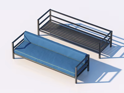 Modern Sectional Sofa With Blue Upholstery And Black Metal Frame Structure 3d model