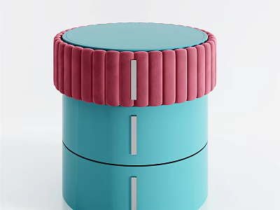 Modern Round Top Layered Bedside Table With Blue Body And Pink Decorative Trim 3d model