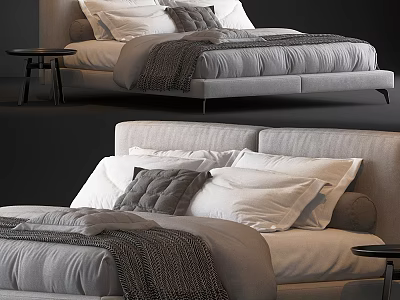 Modern Casual Leisure Sofa Set With Multiple Pillows Cozy Throw Blanket And Side Table 3d model