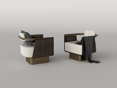 Modern Accent Chair With Wooden Armrests Metal Base Pillows And Plaid Throw Blanket 3d model